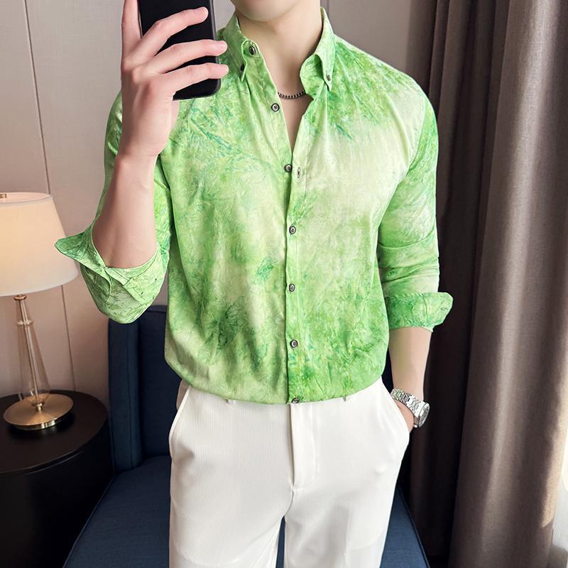 Chemise Homme Tendance à Imprimé Tie-Dye – Manches Longues, Coupe Slim, Printemps