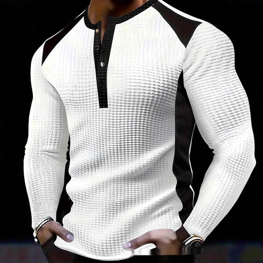 Sweatshirt Homme à Manches Longues – Design Patchwork Jacquard, Coupe Lâche
