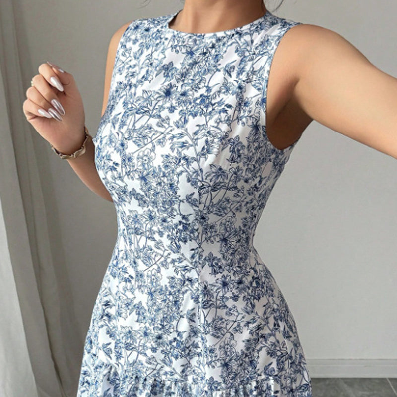Robe Femme Élégante à Imprimé Floral – Mini, Sans Manches, Coupe A-Line