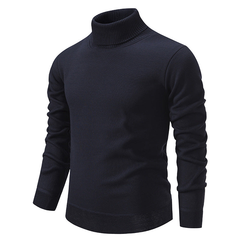 Pull Homme Col Roulé Mode – Couleur Unie, Doublure Polaire et Tricoté