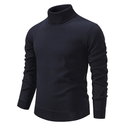 Pull Homme Col Roulé Mode – Couleur Unie, Doublure Polaire et Tricoté
