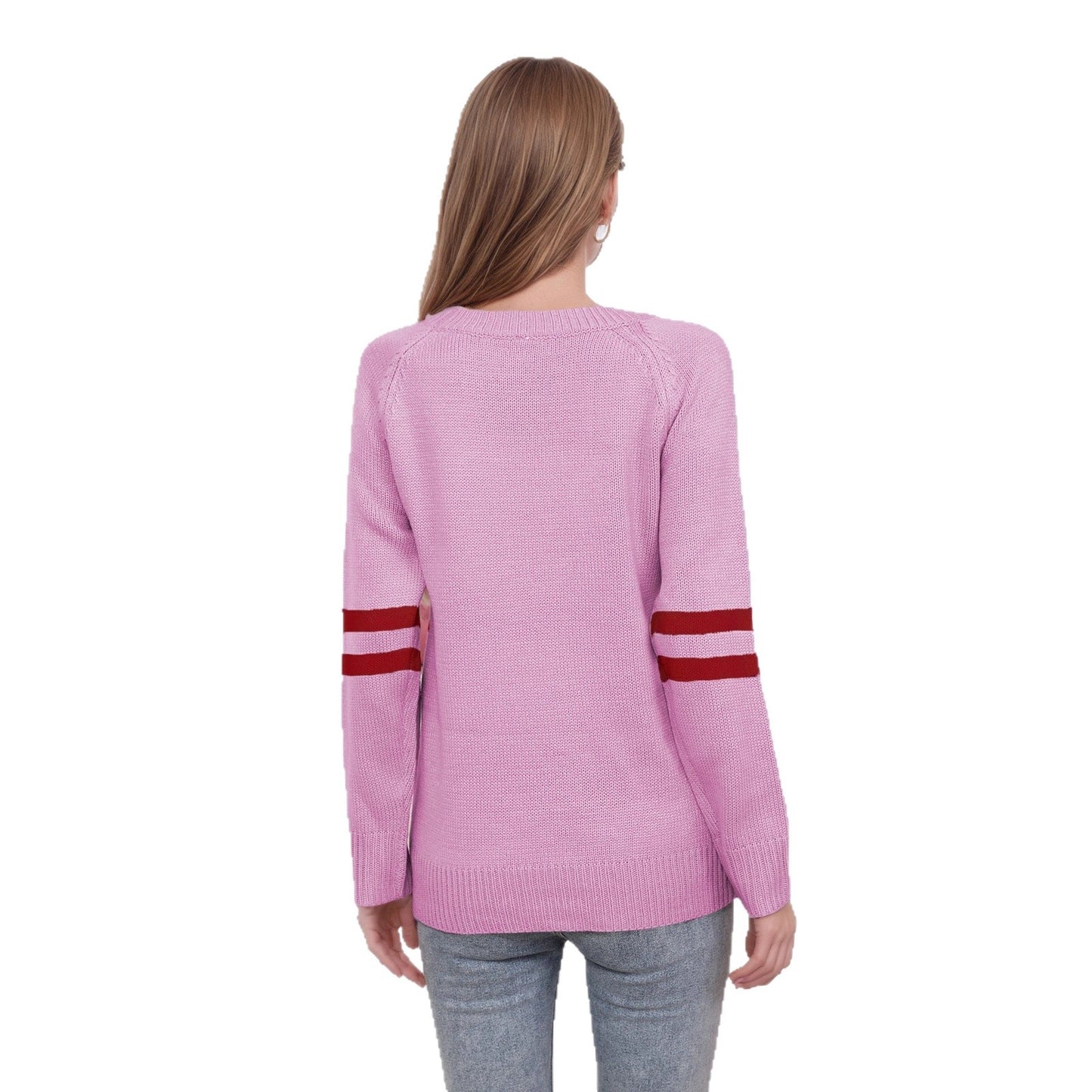 Women's Heart-shaped Jacquard Knitted Round Neck Sweater Top