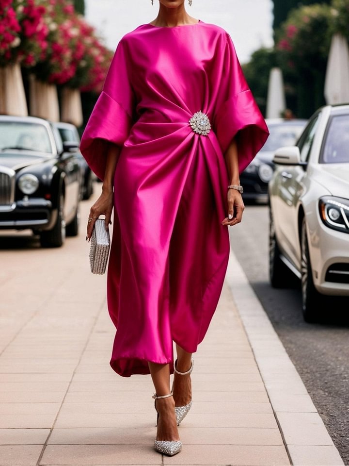 Robe Longue Satinée Femme – Élégante, Haute Taille