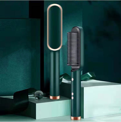 Brosse Lissante Électrique 2-en-1 – Lissage & Boucles à Ions Négatifs