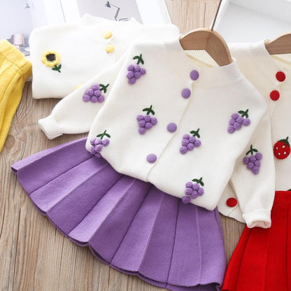 Ensemble Fille Automne 2 Pièces – Pull Tricot & Jupe Plissée, Style Étranger Tendance