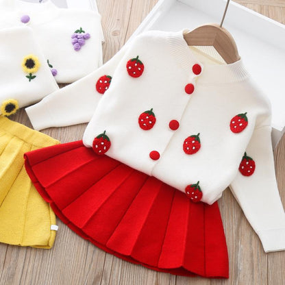 Ensemble Fille Automne 2 Pièces – Pull Tricot & Jupe Plissée, Style Étranger Tendance