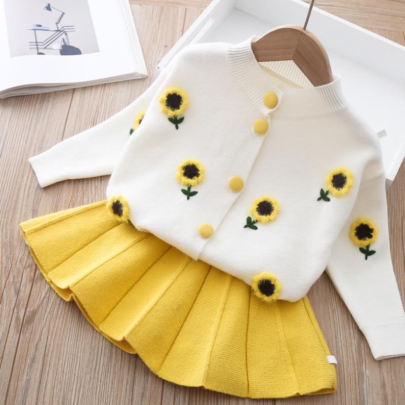 Ensemble Fille Automne 2 Pièces – Pull Tricot & Jupe Plissée, Style Étranger Tendance