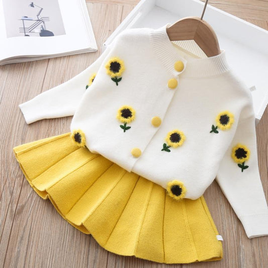 Ensemble Fille Automne 2 Pièces – Pull Tricot & Jupe Plissée, Style Étranger Tendance