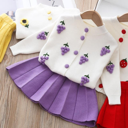 Ensemble Fille Automne 2 Pièces – Pull Tricot & Jupe Plissée, Style Étranger Tendance