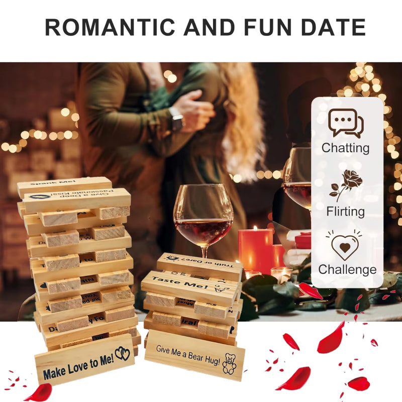 Jeu de Couple – Jenga Intime & Tour d’Empilement pour Soirées, Saint-Valentin et Jeux de Groupe