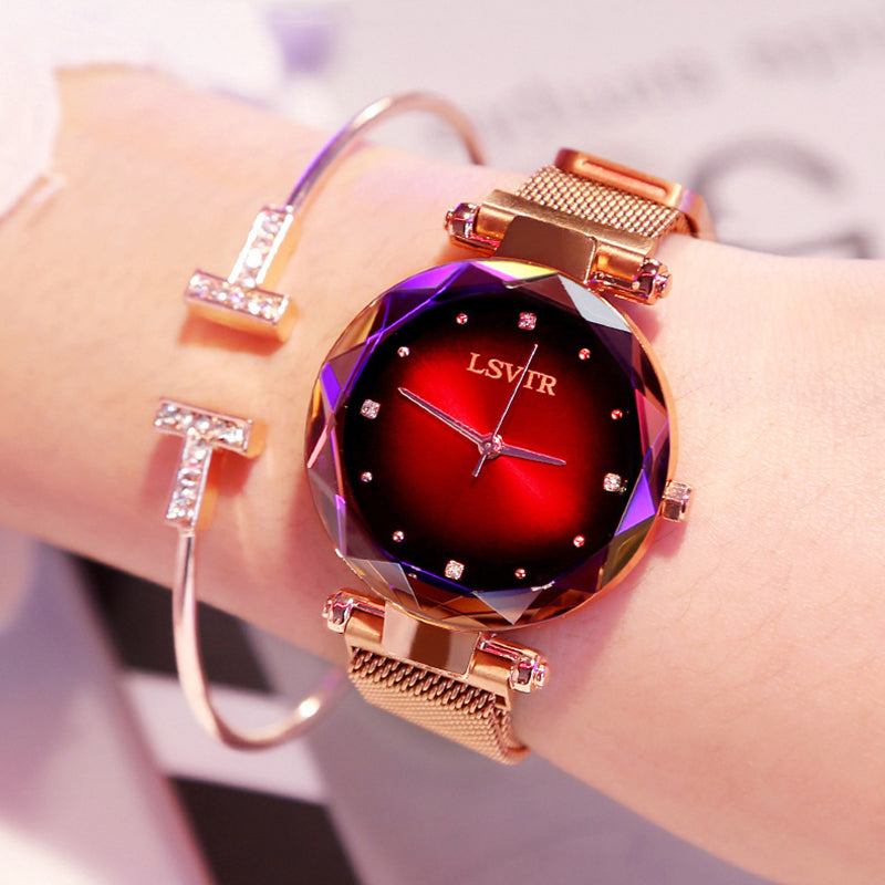 Montre Femme Rose Gold “Starry Sky” – Diamants, Bracelet Magnétique et Étanche
