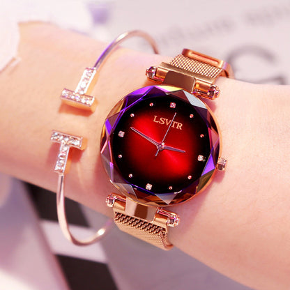 Montre Femme Rose Gold “Starry Sky” – Diamants, Bracelet Magnétique et Étanche