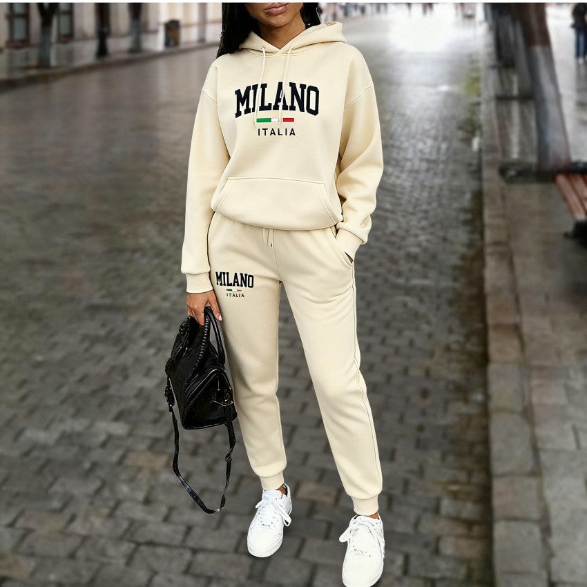Ensemble Femme Sweatshirt et Pantalon Doublés en Polaire – Avec Imprimé