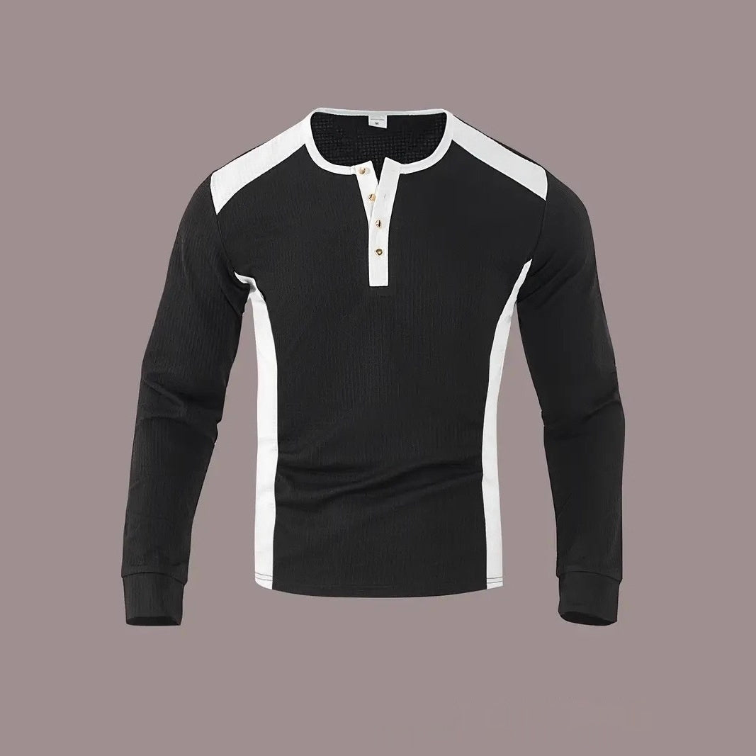 Sweatshirt Homme à Manches Longues – Design Patchwork Jacquard, Coupe Lâche