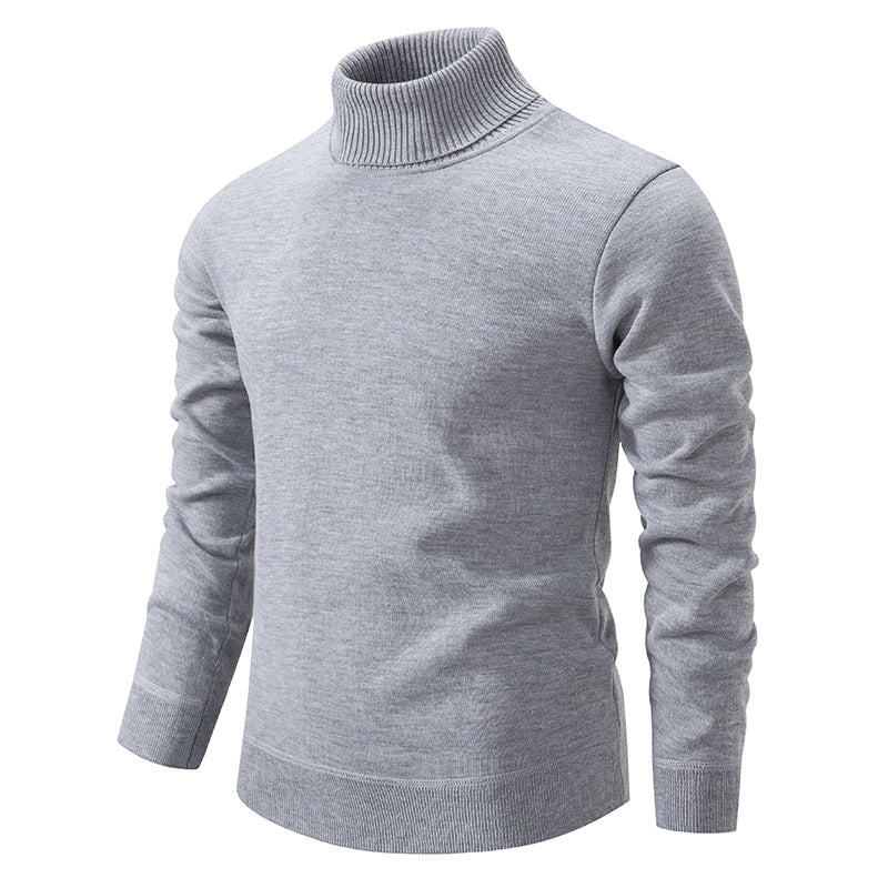 Pull Homme Col Roulé Mode – Couleur Unie, Doublure Polaire et Tricoté