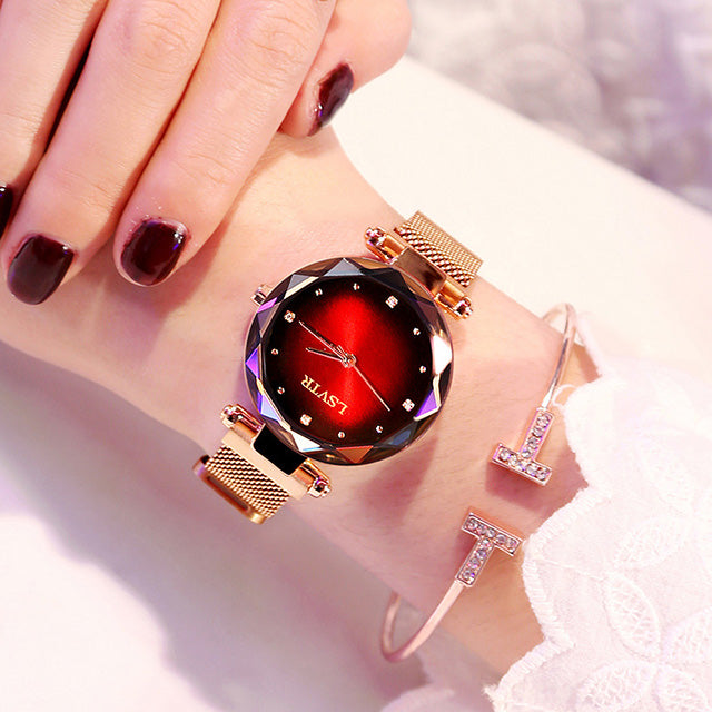 Montre Femme Rose Gold “Starry Sky” – Diamants, Bracelet Magnétique et Étanche