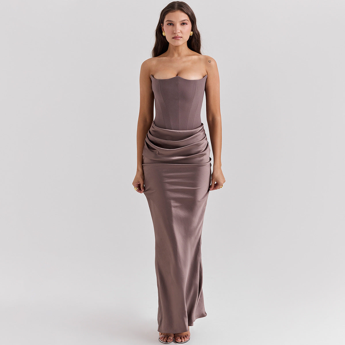Robe Longue Bandeau Slim Dos Nu – Robe Sexy Fashion Femme pour Soirée, Party et Événement