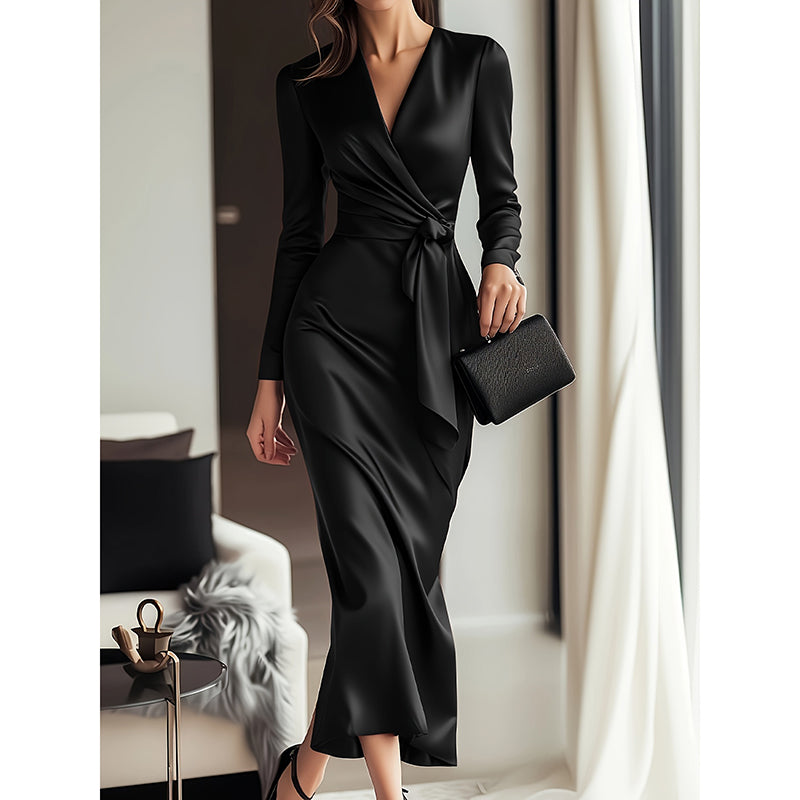 Robe Midi en Satin Bordeaux – Élégance Intemporelle et Silhouette Sculptée