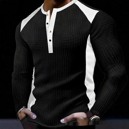 Sweatshirt Homme à Manches Longues – Design Patchwork Jacquard, Coupe Lâche