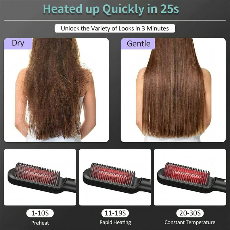 Brosse Lissante Électrique 2-en-1 – Lissage & Boucles à Ions Négatifs