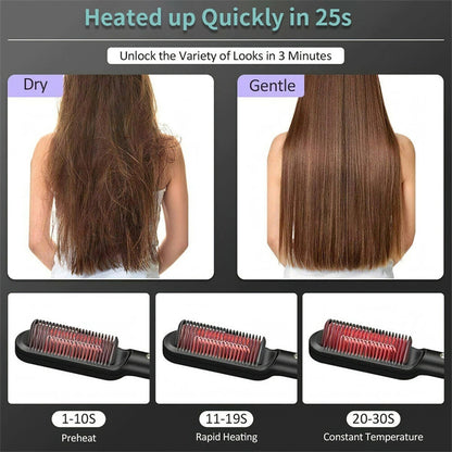 Brosse Lissante Électrique 2-en-1 – Lissage & Boucles à Ions Négatifs