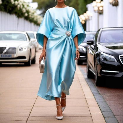 Robe Longue Satinée Femme – Élégante, Haute Taille