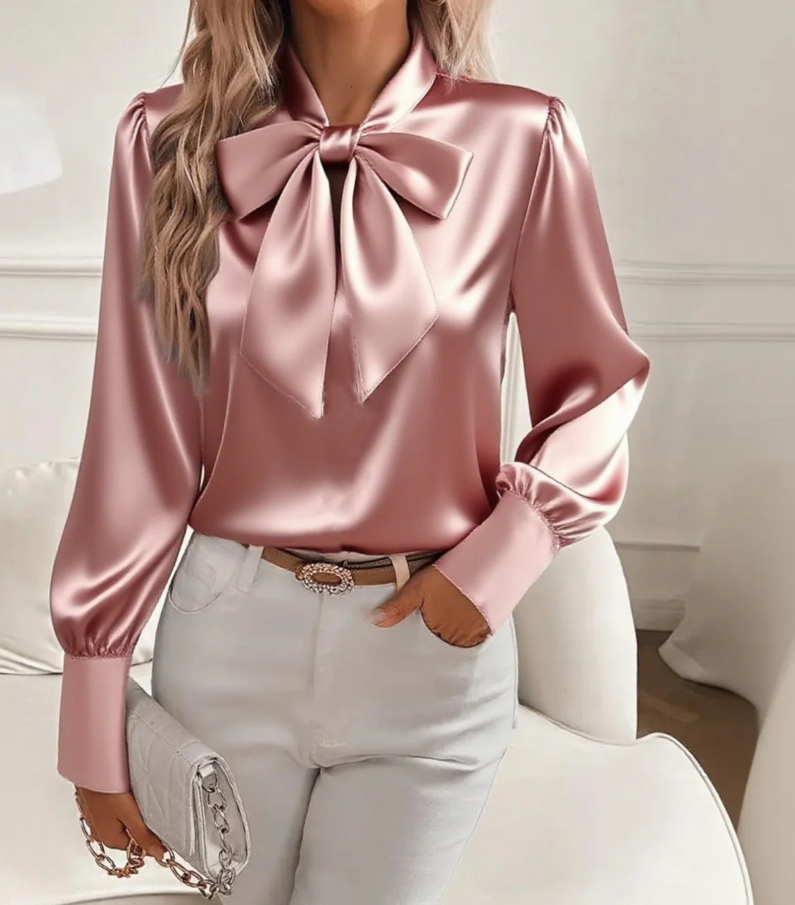 Blouse Femme Élégante à Nœud Papillon et Lacets