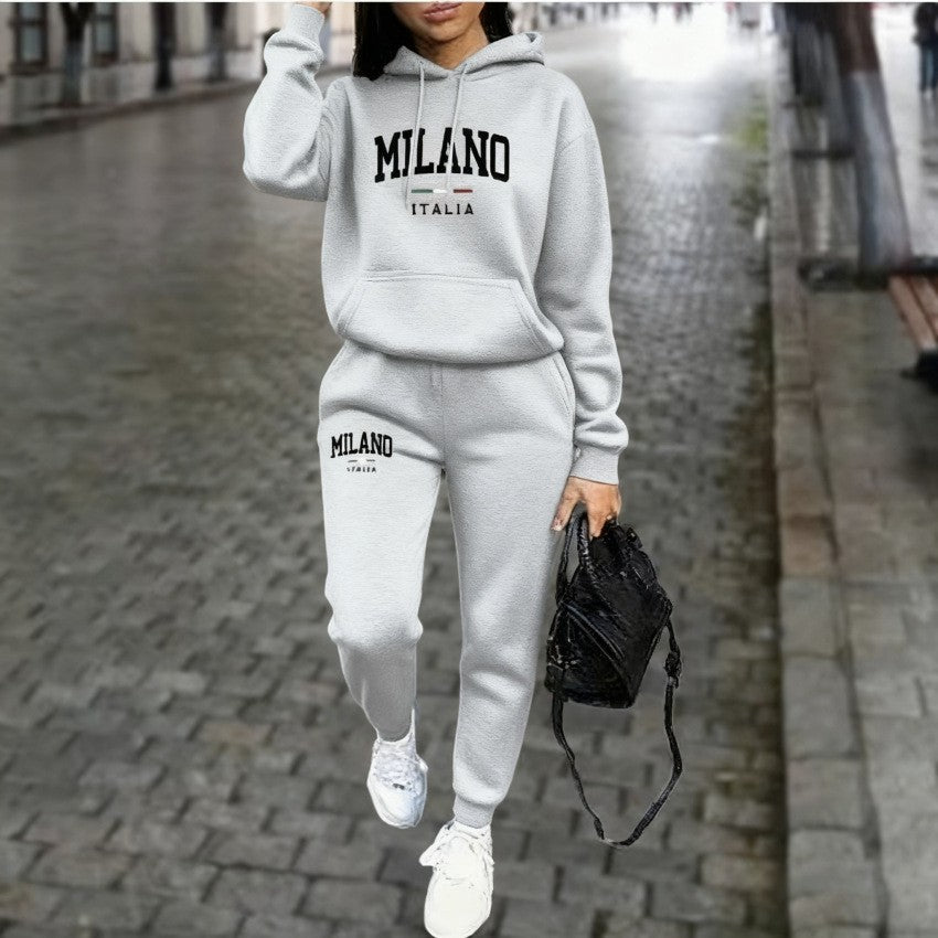Ensemble Femme Sweatshirt et Pantalon Doublés en Polaire – Avec Imprimé