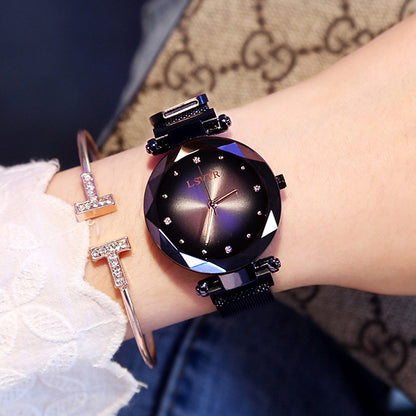 Montre Femme Rose Gold “Starry Sky” – Diamants, Bracelet Magnétique et Étanche