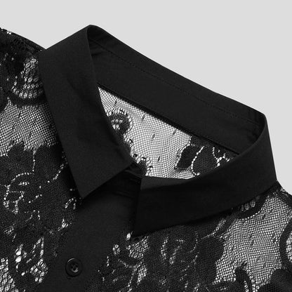 Chemise Homme Sexy en Dentelle Mesh – Manches Longues, Confort Respirant