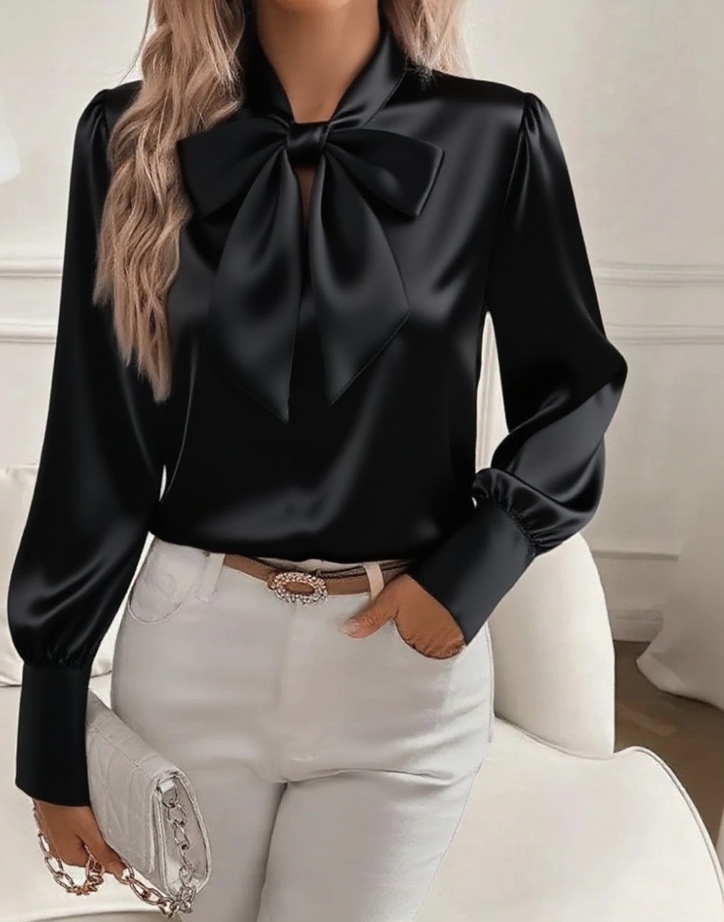 Blouse Femme Élégante à Nœud Papillon et Lacets