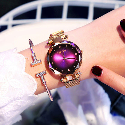 Montre Femme Rose Gold “Starry Sky” – Diamants, Bracelet Magnétique et Étanche