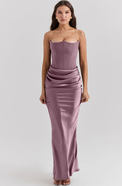 Robe Longue Bandeau Slim Dos Nu – Robe Sexy Fashion Femme pour Soirée, Party et Événement