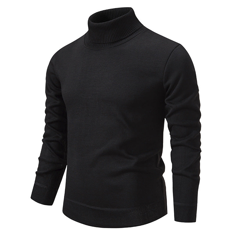 Pull Homme Col Roulé Mode – Couleur Unie, Doublure Polaire et Tricoté