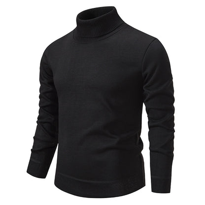 Pull Homme Col Roulé Mode – Couleur Unie, Doublure Polaire et Tricoté