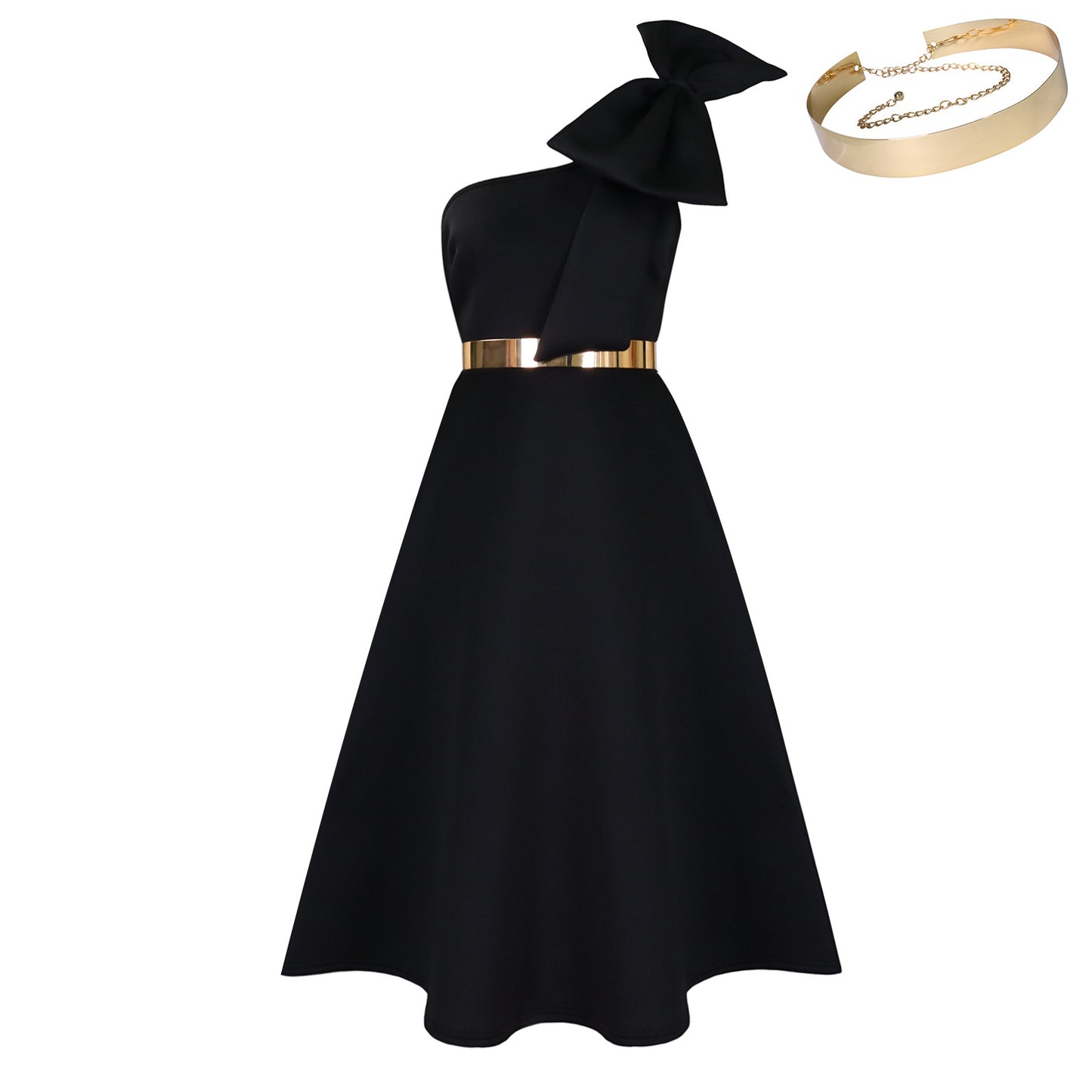 Robe Femme Nouveauté – Épaule Asymétrique avec Nœud.