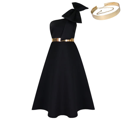 Robe Femme Nouveauté – Épaule Asymétrique avec Nœud.