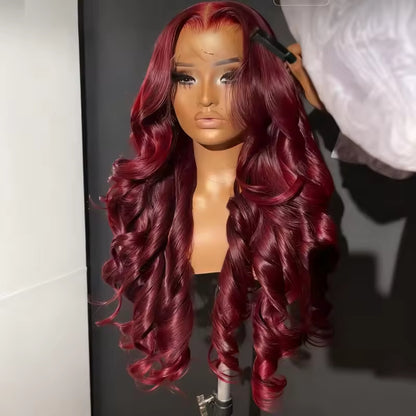 Perruque Lace Front HD Longue Bordeaux,Humains Vietnamiens Lisses 150% Densité