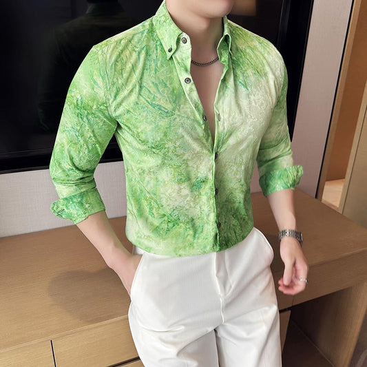 Chemise Homme Tendance à Imprimé Tie-Dye – Manches Longues, Coupe Slim, Printemps