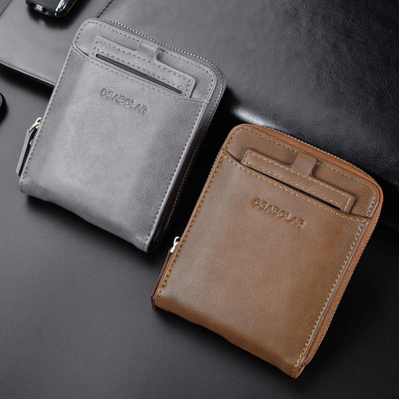 Portefeuille Homme Vintage Multi-Cartes – Zippé, Compact & Élégant