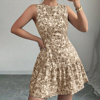 Robe Femme Élégante à Imprimé Floral – Mini, Sans Manches, Coupe A-Line