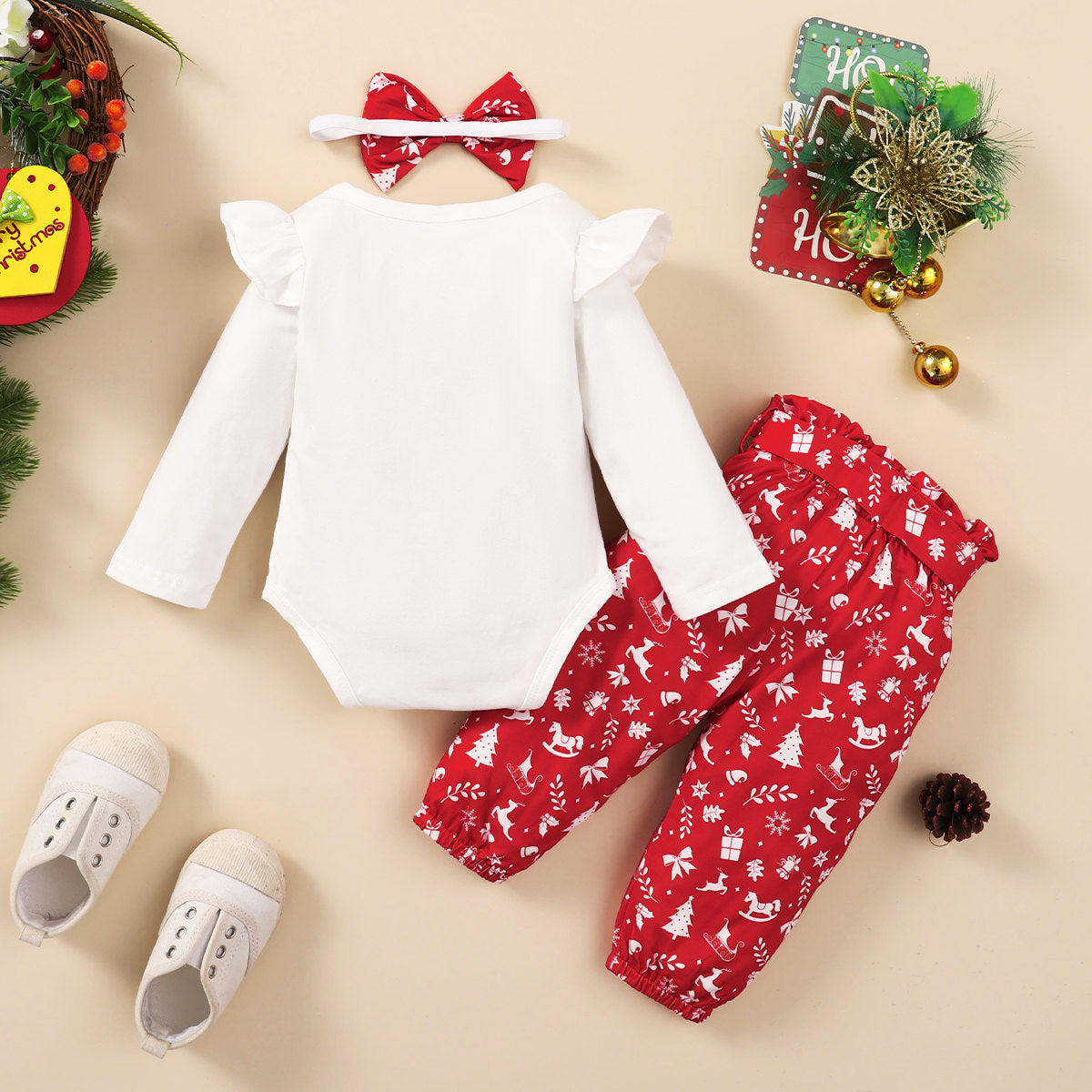 Ensemble Bébé 4 Pièces – Style INS, Manches Volantes à Fleurs, Confort et Douceur