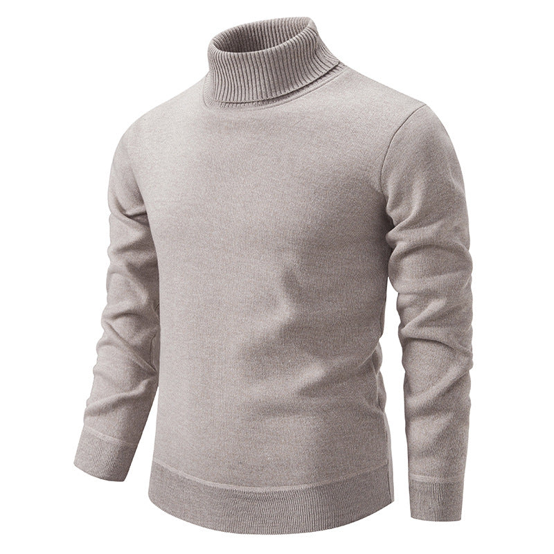 Pull Homme Col Roulé Mode – Couleur Unie, Doublure Polaire et Tricoté