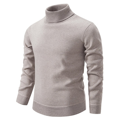Pull Homme Col Roulé Mode – Couleur Unie, Doublure Polaire et Tricoté