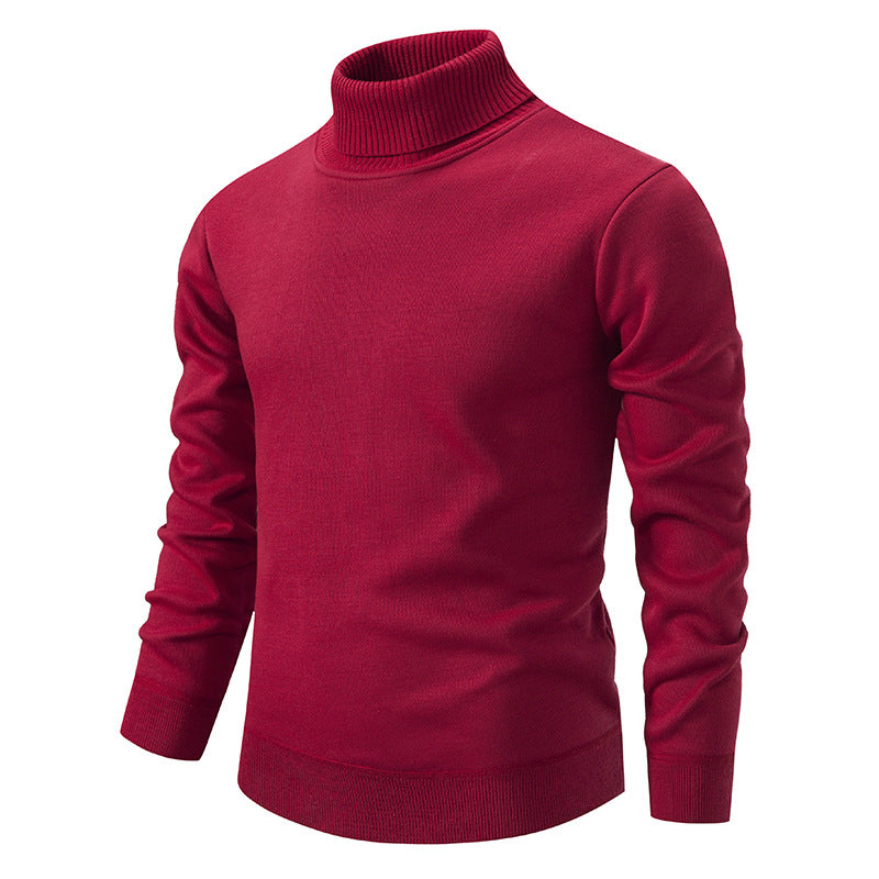 Pull Homme Col Roulé Mode – Couleur Unie, Doublure Polaire et Tricoté