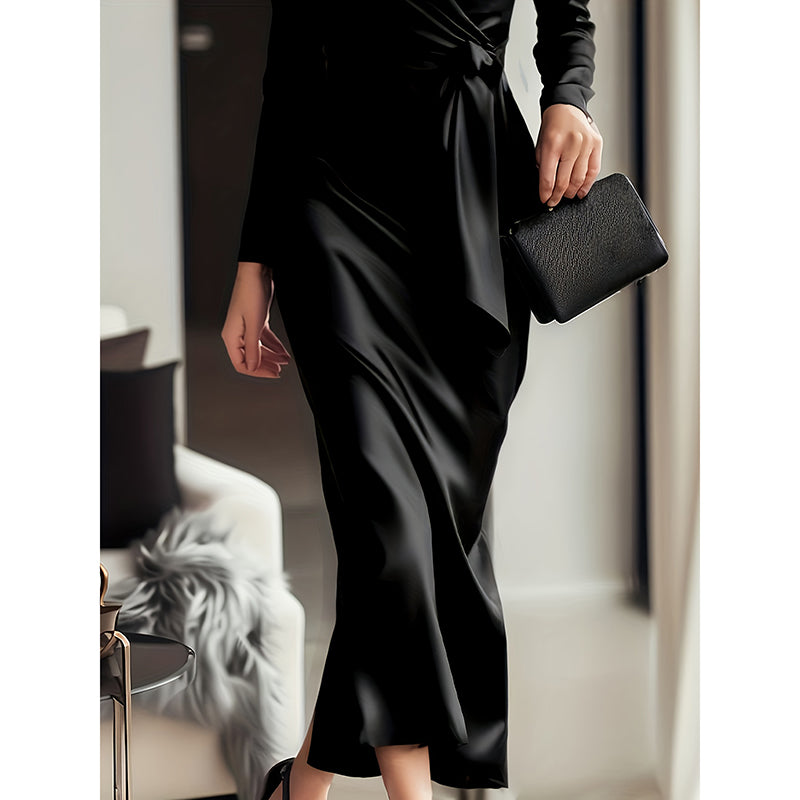 Robe Midi en Satin Bordeaux – Élégance Intemporelle et Silhouette Sculptée