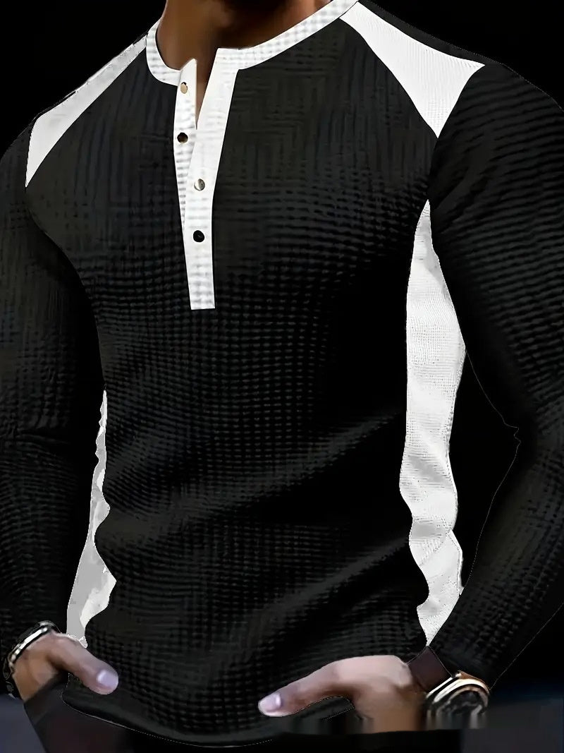 Sweatshirt Homme à Manches Longues – Design Patchwork Jacquard, Coupe Lâche
