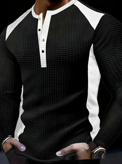 Sweatshirt Homme à Manches Longues – Design Patchwork Jacquard, Coupe Lâche