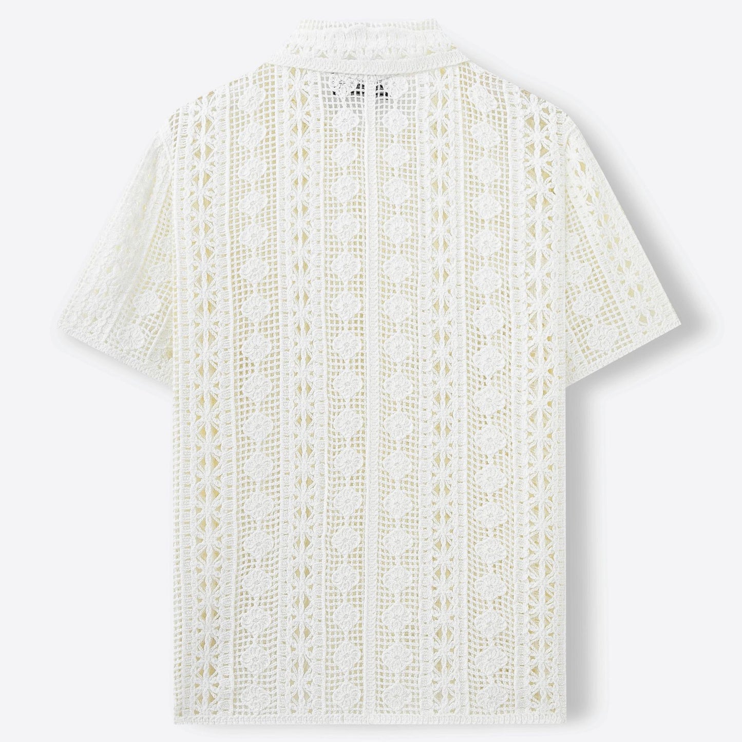 Pull Homme à Manches Courtes – Cardigan en Maille Crochetée avec Motifs Ajourés