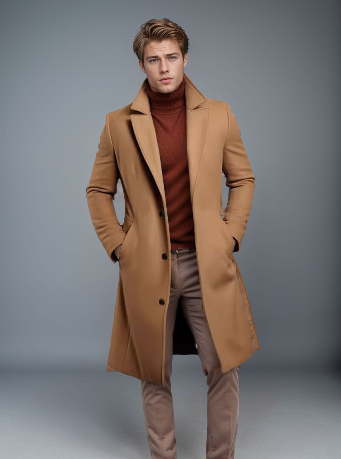 Trench Coat Homme Mi-long - Automne Hiver Élégant